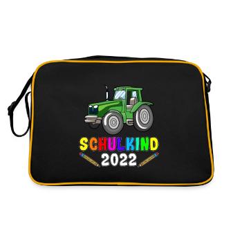 Schulkind 2022 | Traktor Schulkind - Retro Tasche - Schwarz/Gold - Hinten