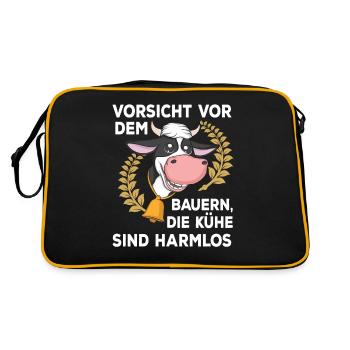 Landwirt Bauer Stall Kühe | Kuh - Retro Tasche - Schwarz/Gold - Hinten