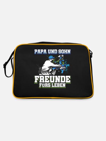 Motocross Vater Sohn Partnerlook Vatertag - Retro Tasche - Schwarz/Gold - Hinten