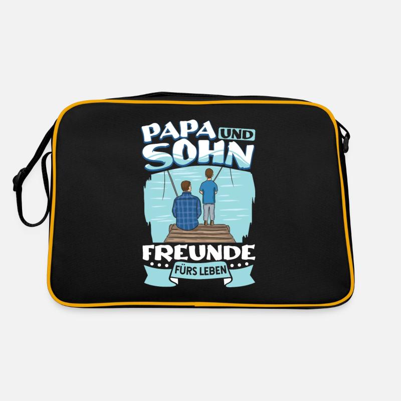 Angeln Vater Sohn Partnerlook - Retro Tasche - Schwarz/Gold
