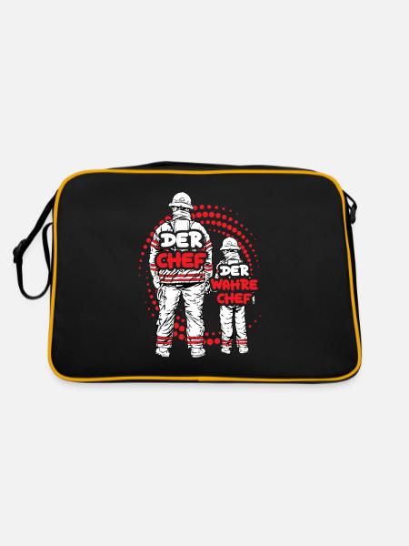 Feuerwehr Vater Sohn Partnerlook - Retro Tasche - Schwarz/Gold - Hinten