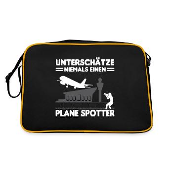 Planespotter Flugzeug Planespotting Flughafen - Retro Tasche - Schwarz/Gold - Hinten