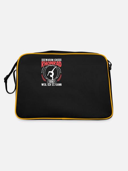 Warum ich Rhönrad turne Akrobatin Turnerin - Retro Tasche - Schwarz/Gold - Hinten