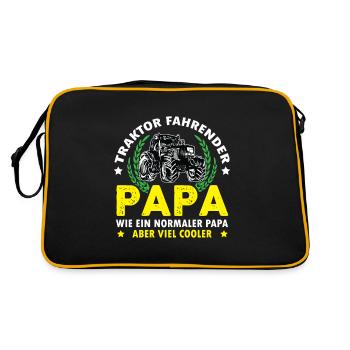 Traktor fahrender Papa wie ein normaler Papa - Retro Tasche - Schwarz/Gold - Hinten