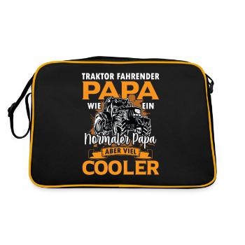 Traktor fahrender Papa wie ein normaler Papa - Retro Tasche - Schwarz/Gold - Hinten