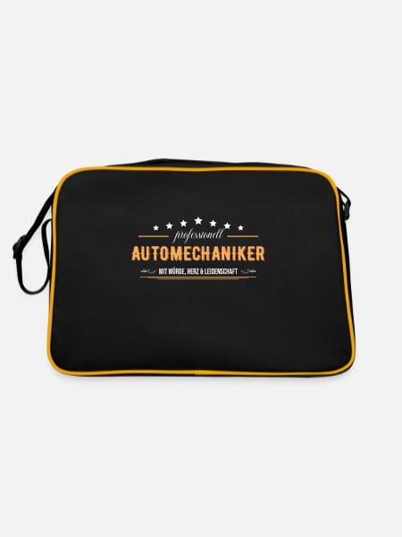 Automechaniker mit Leidenschaft KFZ-Mechaniker - Retro Tasche - Schwarz/Gold - Hinten