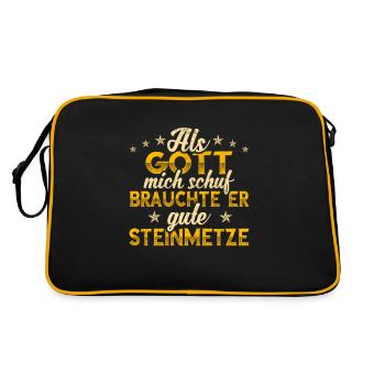 Steinmetz Gott mich schuf - Retro Tasche - Schwarz/Gold - Hinten
