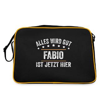 Fabio Vorname Name Geburtstag - Retro Tasche - Schwarz/Gold - Hinten