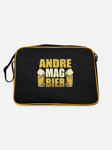 Andre mag Bier Name Geburtstag - Retro Tasche - Schwarz/Gold - Hinten