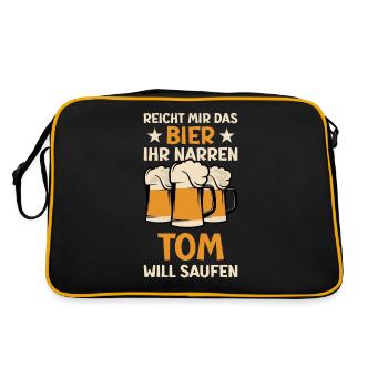 Reicht mir das Bier Tom Saufen Namen - Retro Tasche - Schwarz/Gold - Hinten