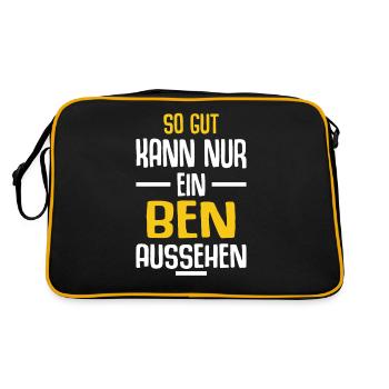 Ben Vorname Name Geburtstag - Retro Tasche - Schwarz/Gold - Hinten