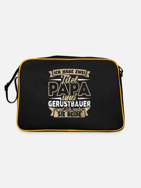 Gerüstbauer Zwei Titel Papa Gerüstbau - Retro Tasche - Schwarz/Gold - Hinten