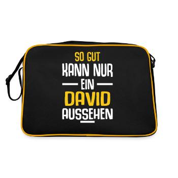 David Vorname Name Geburtstag - Retro Tasche - Schwarz/Gold - Hinten