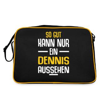 Dennis Vorname Name Geburtstag - Retro Tasche - Schwarz/Gold - Hinten