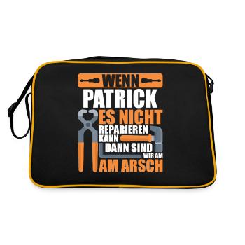 Vorname Patrick Name Geburtstag Geschenk - Retro Tasche - Schwarz/Gold - Hinten