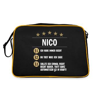 Nico Habe immer Recht Namenstag - Retro Tasche - Schwarz/Gold - Hinten