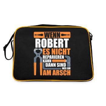 Vorname Robert Name Geburtstag Geschenk - Retro Tasche - Schwarz/Gold - Hinten