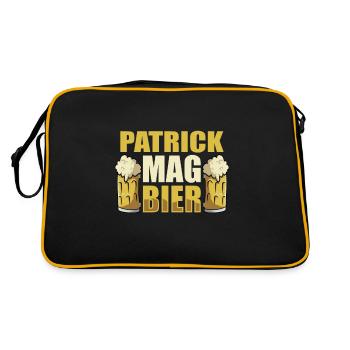 Patrick mag Bier Name Geburtstag - Retro Tasche - Schwarz/Gold - Hinten