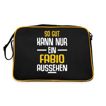 Fabio Vorname Name Geburtstag - Retro Tasche - Schwarz/Gold - Hinten