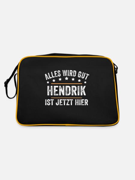 Hendrik Vorname Name Geburtstag - Retro Tasche - Schwarz/Gold - Hinten