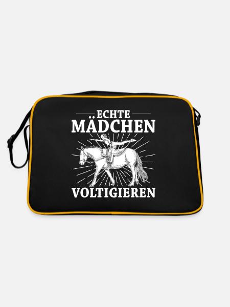 Voltigieren Volti Voltigier Pferde Pferdemädchen - Retro Tasche - Schwarz/Gold - Hinten