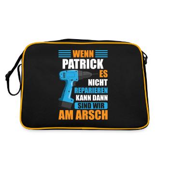 Patrick Vorname Name Geburtstag Reparieren - Retro Tasche - Schwarz/Gold - Hinten