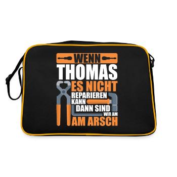 Vorname Thomas Name Geburtstag Geschenk - Retro Tasche - Schwarz/Gold - Hinten