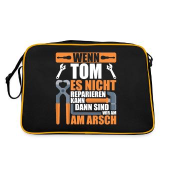 Vorname Tom Name Geburtstag Geschenk - Retro Tasche - Schwarz/Gold - Hinten