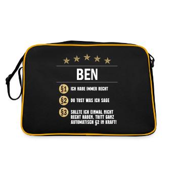 Ben Habe immer Recht Namenstag - Retro Tasche - Schwarz/Gold - Hinten