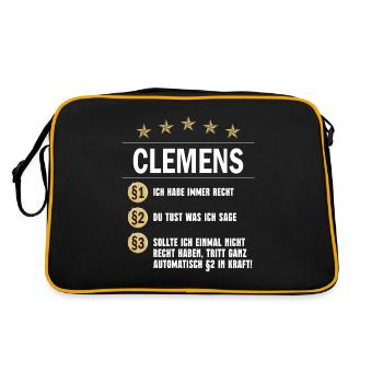 Clemens Habe immer Recht Namenstag - Retro Tasche - Schwarz/Gold - Hinten