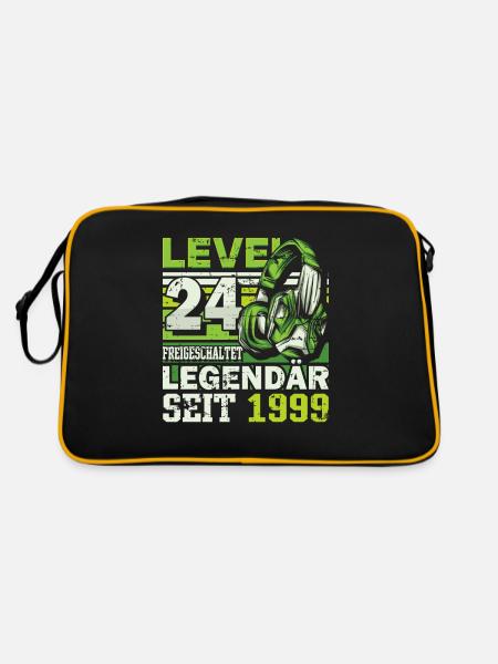 Level 24 freigeschaltet legendär seit 1999 - Retro Tasche - Schwarz/Gold - Hinten