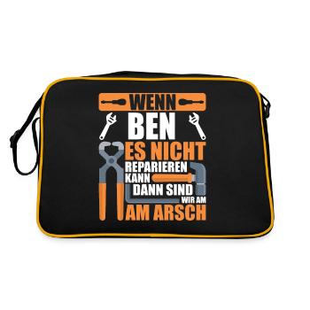 Vorname Ben Name Geburtstag Geschenk - Retro Tasche - Schwarz/Gold - Hinten