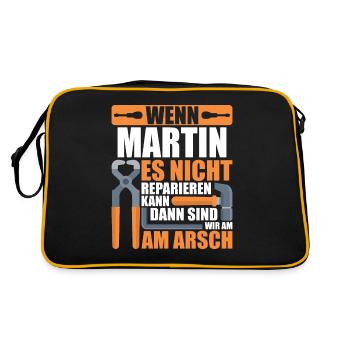 Vorname Martin Name Geburtstag Geschenk - Retro Tasche - Schwarz/Gold - Hinten