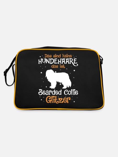 Bearded Collie Geschenk Hunde - Retro Tasche - Schwarz/Gold
