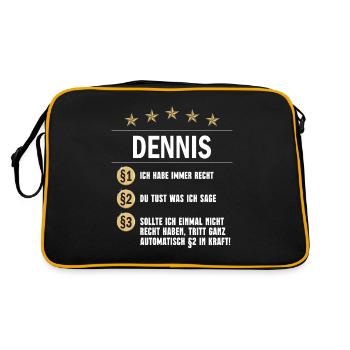 Dennis Habe immer Recht Namenstag - Retro Tasche - Schwarz/Gold - Hinten