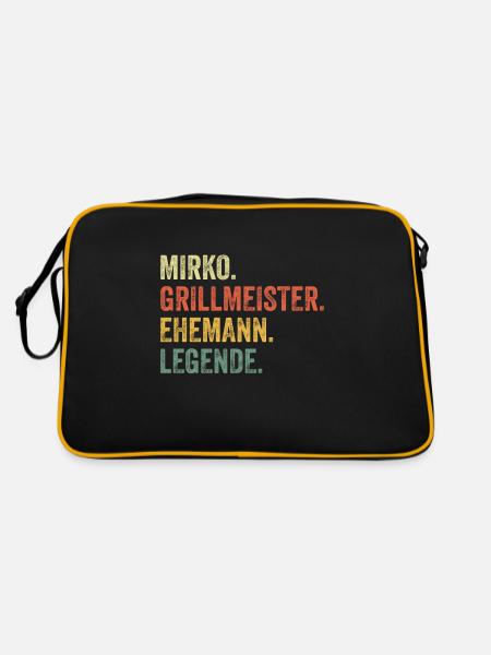 Mirko Grillmeister Ehemann Vorname Grillen - Retro Tasche - Schwarz/Gold - Hinten
