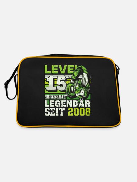 Level 15 freigeschaltet legendär seit 2008 - Retro Tasche - Schwarz/Gold - Hinten