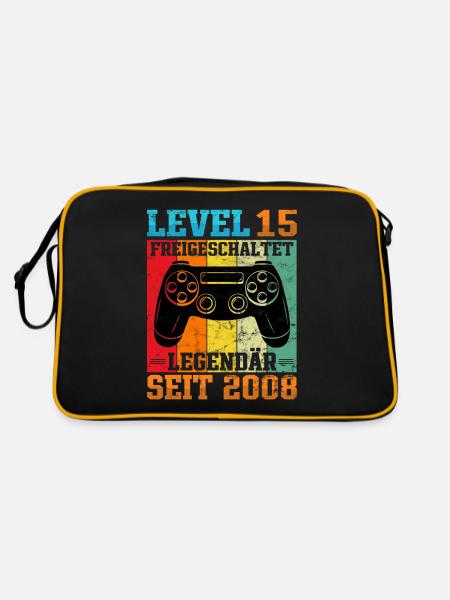 Gaming Geburtstag 2008 Level 15 - Retro Tasche - Schwarz/Gold - Hinten