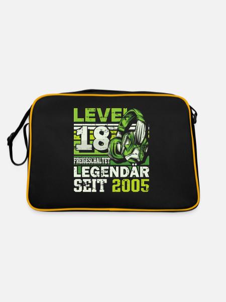Level 18 freigeschaltet legendär seit 2005 - Retro Tasche - Schwarz/Gold - Hinten
