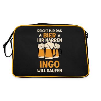 Reicht mir das Bier Ingo Saufen Namen - Retro Tasche - Schwarz/Gold - Hinten
