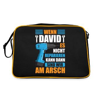 David Vorname Name Geburtstag Reparieren - Retro Tasche - Schwarz/Gold - Hinten