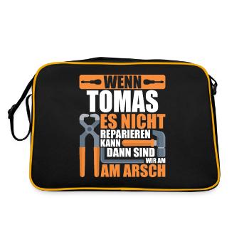 Vorname Tomas Name Geburtstag Geschenk - Retro Tasche - Schwarz/Gold - Hinten