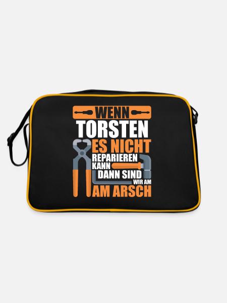 Vorname Torsten Name Geburtstag Geschenk - Retro Tasche - Schwarz/Gold - Hinten