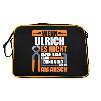 Vorname Ulrich Name Geburtstag Geschenk - Retro Tasche - Schwarz/Gold - Hinten