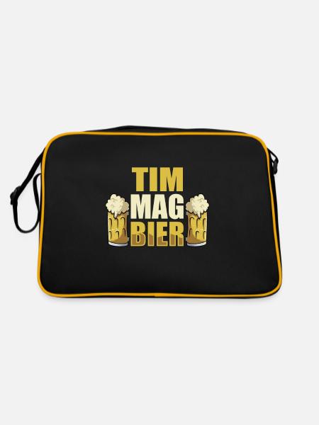 Tim mag Bier Name Geburtstag - Retro Tasche - Schwarz/Gold - Hinten