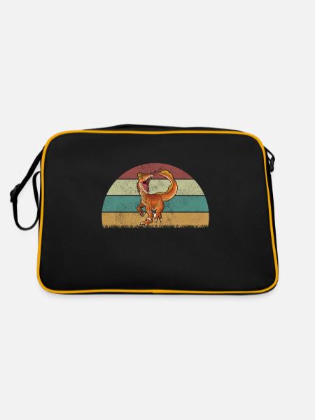 Deinonychus Dinosaurier Kinder Dino Geschenk - Retro Tasche - Schwarz/Gold - Hinten