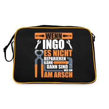Vorname Ingo Name Geburtstag Geschenk - Retro Tasche - Schwarz/Gold - Hinten