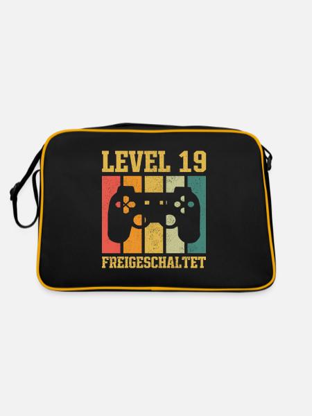Level 19 freigeschaltet - Retro Tasche - Schwarz/Gold - Hinten