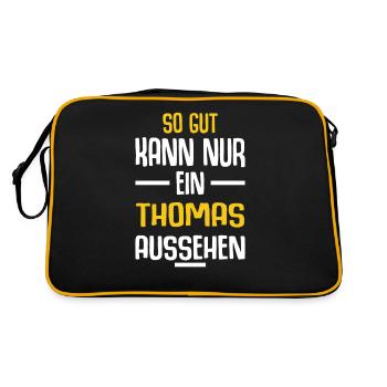Thomas Vorname Name Geburtstag - Retro Tasche - Schwarz/Gold - Hinten