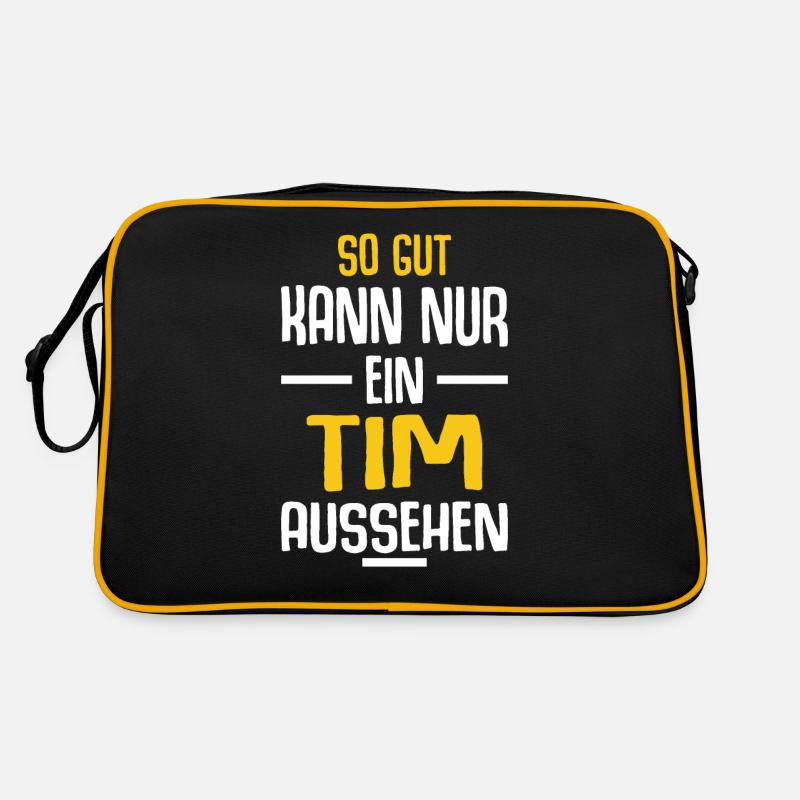 Tim Vorname Name Geburtstag - Retro Tasche - Schwarz/Gold